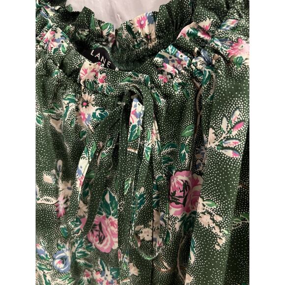 Lane Bryant Green Floral Button Up Balloon Waist Top Sz 14/16 Cropped Boho - Picture 3 of 7